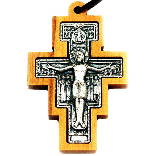 San Damiano Wooden Crucifix Pendant Necklace