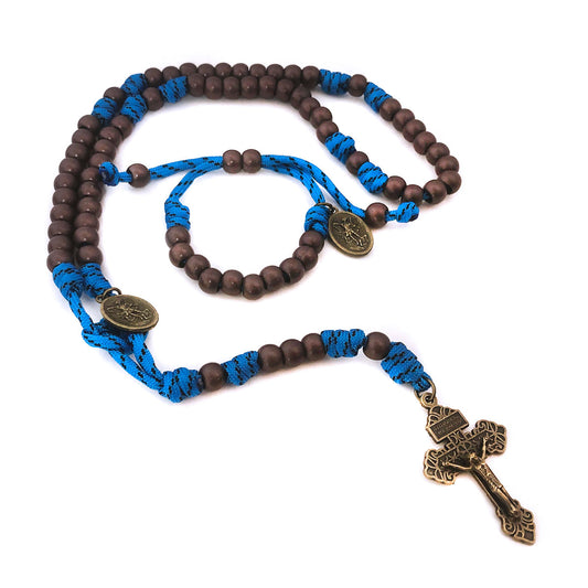 St. Michael Bronze and Blue Paracord Rosary and Rosary Bracelet Set by Catholic Heirlooms