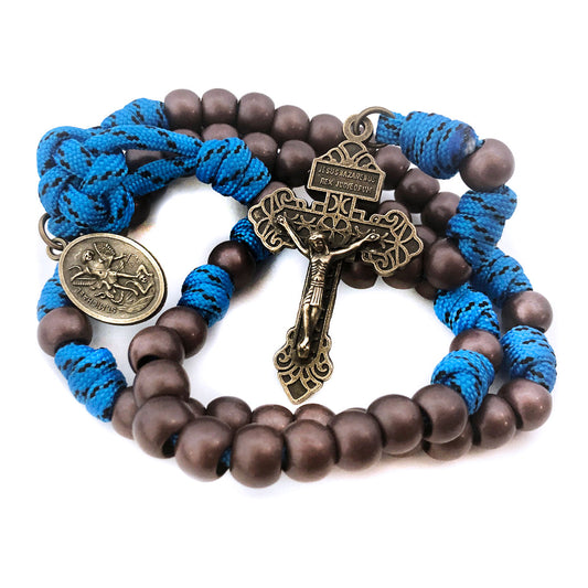 St. Michael Bronze and Blue Paracord Rosary and Rosary Bracelet Set by Catholic Heirlooms