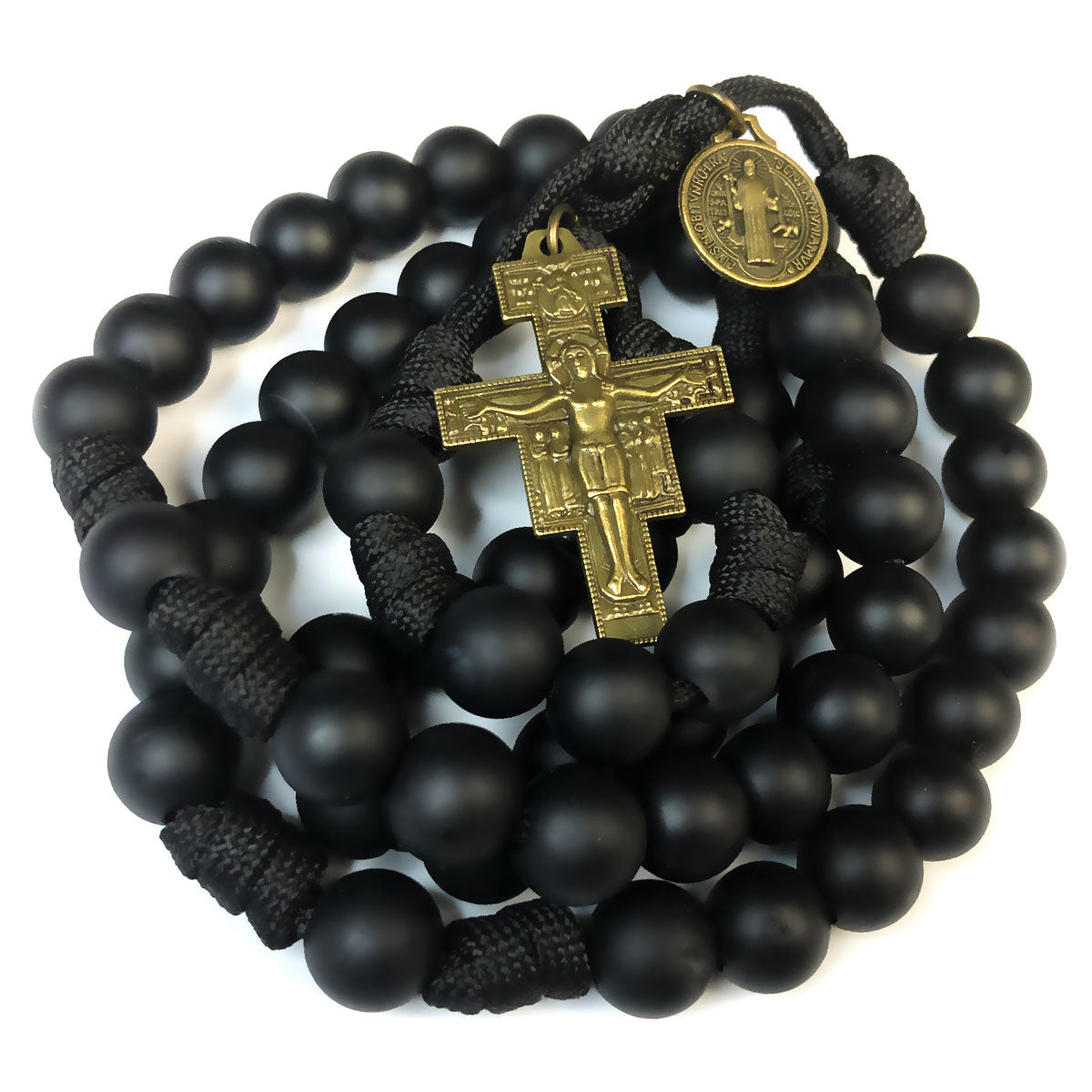 Catholic Heirlooms St. Benedict Black Onyx Stone Paracord Rosary - Men's Rosary