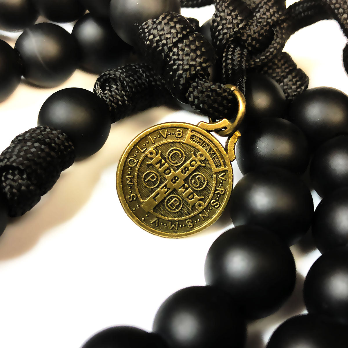 Catholic Heirlooms St. Benedict Black Onyx Stone Paracord Rosary - Men's Rosary