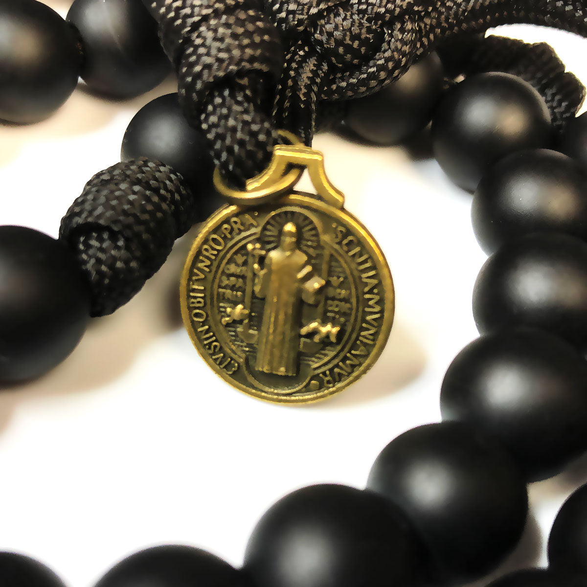 Catholic Heirlooms St. Benedict Black Onyx Stone Paracord Rosary - Men's Rosary