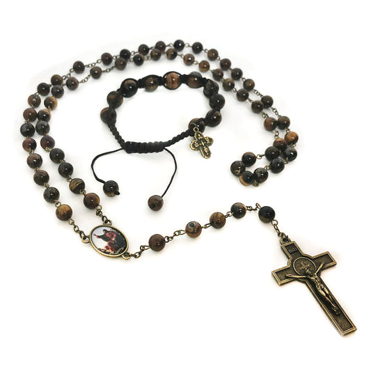 Tiger's Eye Stone Jesus Sermon On the Mount Rosary and Rosary Bracelet Set by Catholic Heirlooms