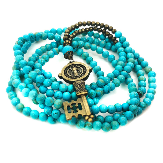 St. Benedict Turquoise Stone Long Pendant Necklace and Bracelet Set by DALIA LORRAINE